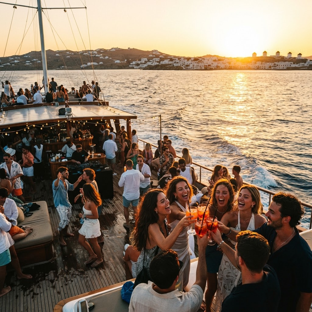 Crucero de fiesta al atardecer