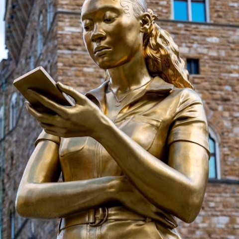 a person standing in front of a statue